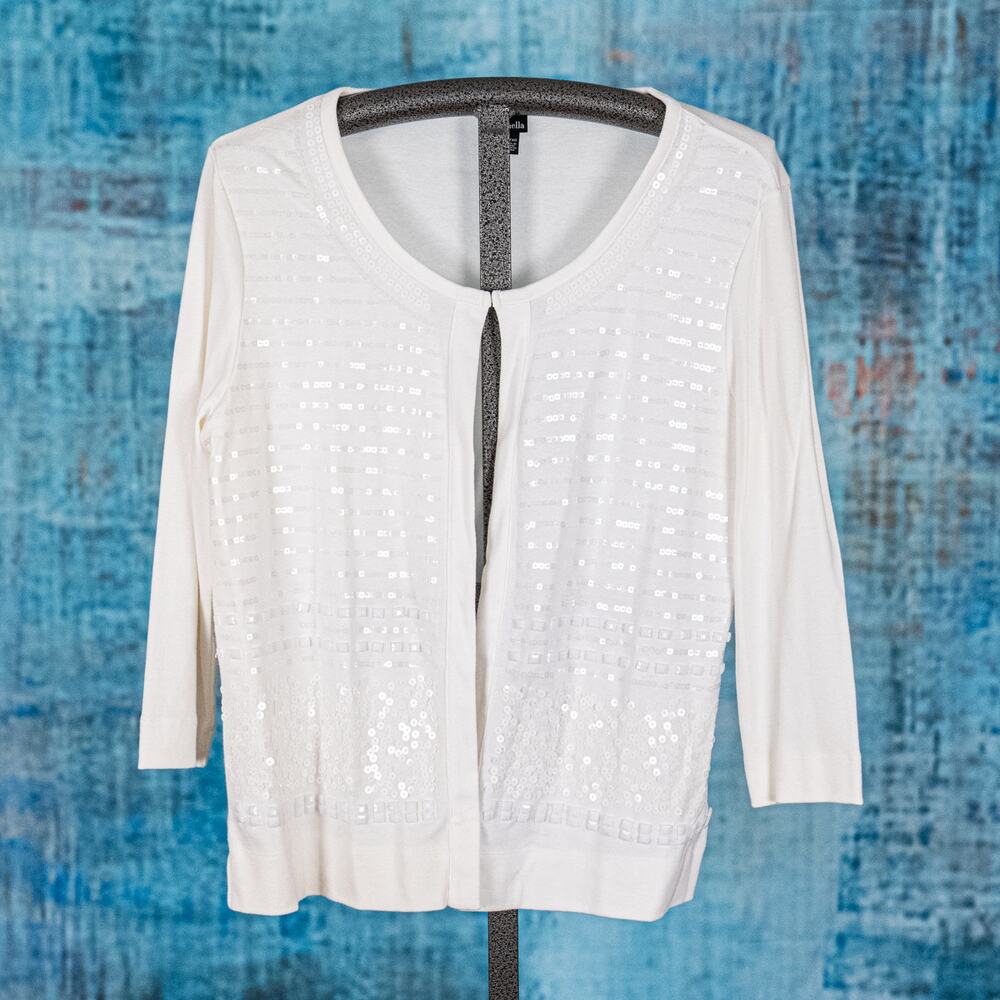 Rafaella 100% Cotton Cardigan w/ Beading & Sequins Creamy White Women's Size XL